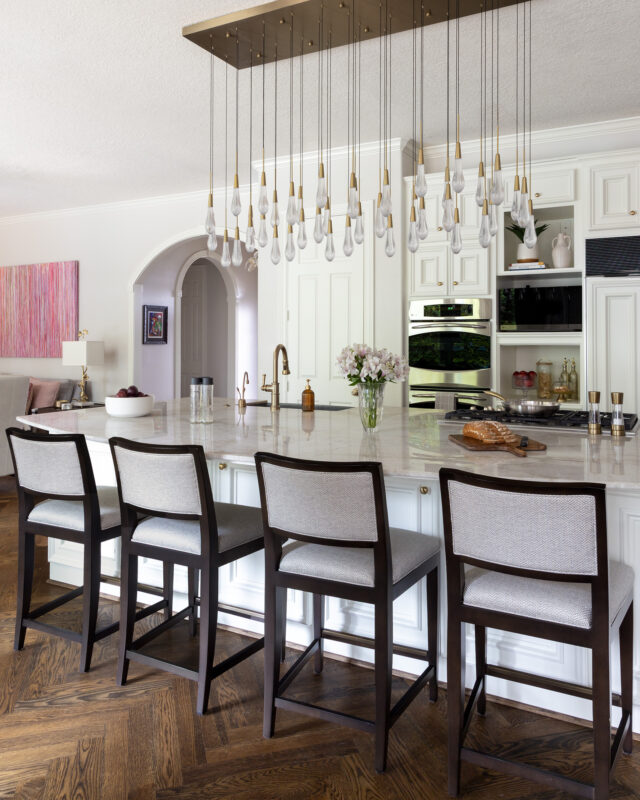 Open kitchen and living area with new island and lighting, Memorial Park home