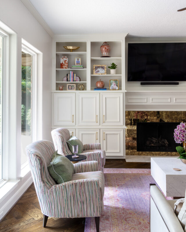 Living room seating with new furnishings, Memorial Park home