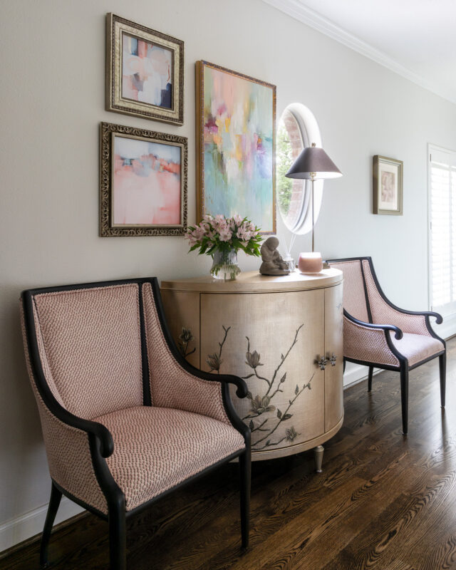 Upstairs landing with two chairs creating a small seating area, Memorial Park home